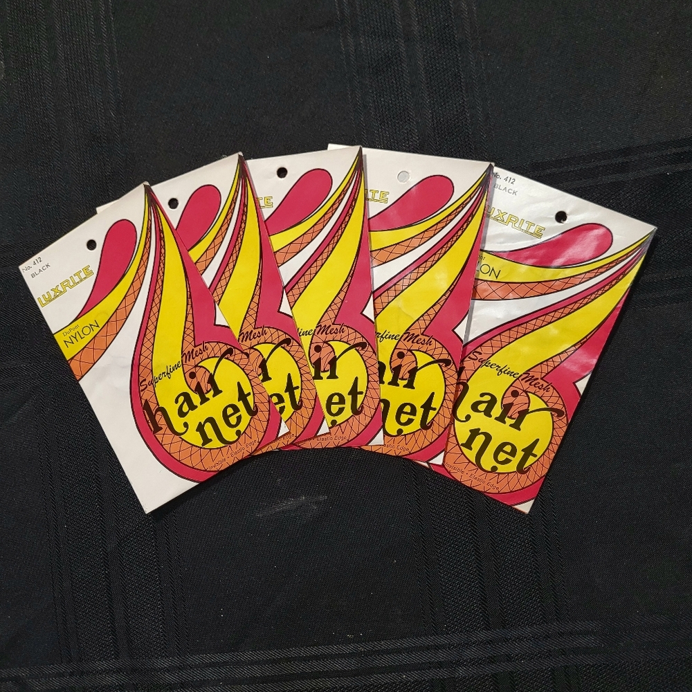 NOS Vintage 1970's Luxrite Super Fine Black Mesh Hairnets Lot Of 5 Made In USA